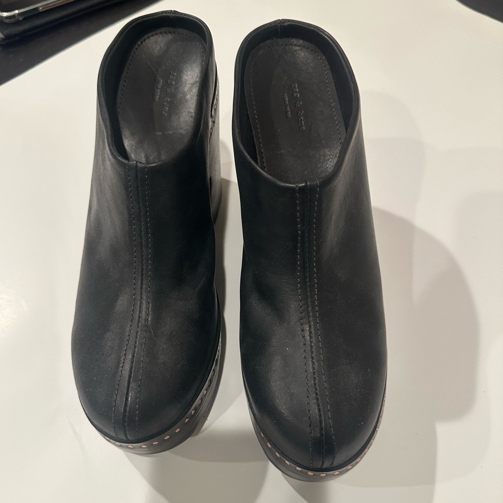 Rag & Bone Esme Platform Clogs Black Leather Studded - Picture 5 of 7